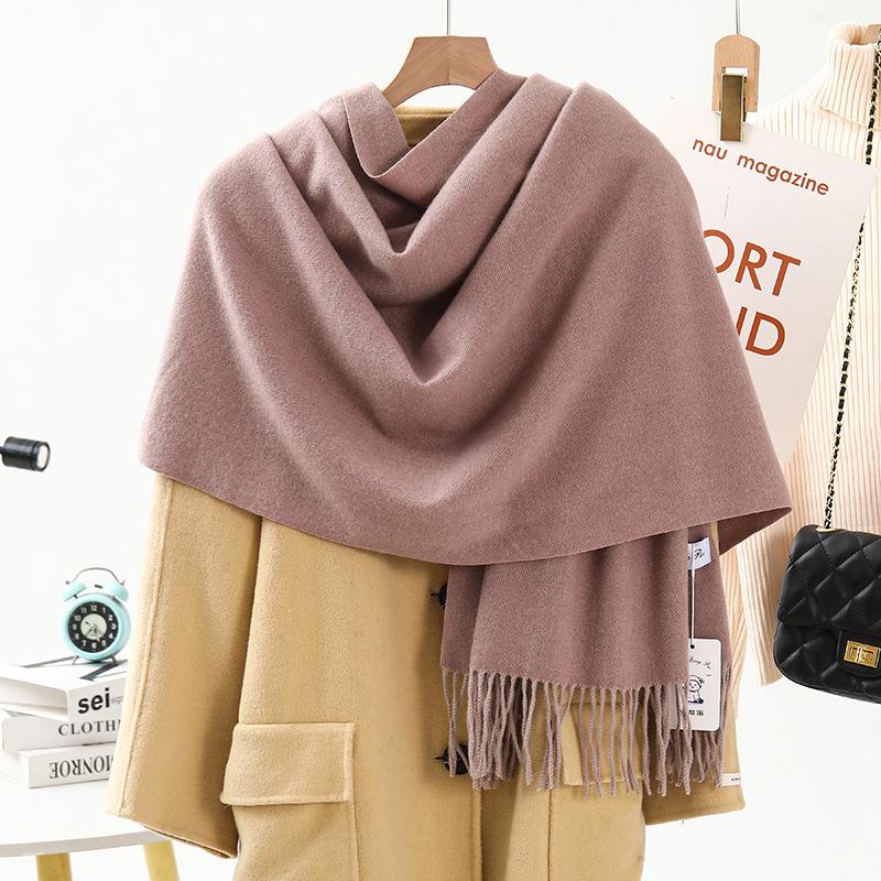 Wool Cashmere Feel Scarf Autumn and Winter Versatile Solid Color Scarf Women's Winter High End Imitation Cashmere Scarf