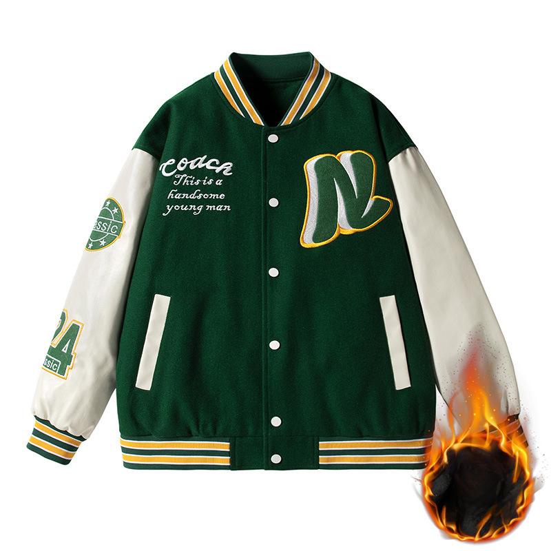 

Модная куртка Splicing, новая бейсбольная майка с принтом, модная мужская весенняя куртка для пар Fried Street, красивая куртка в гонконгском стиле XXXL зелёный