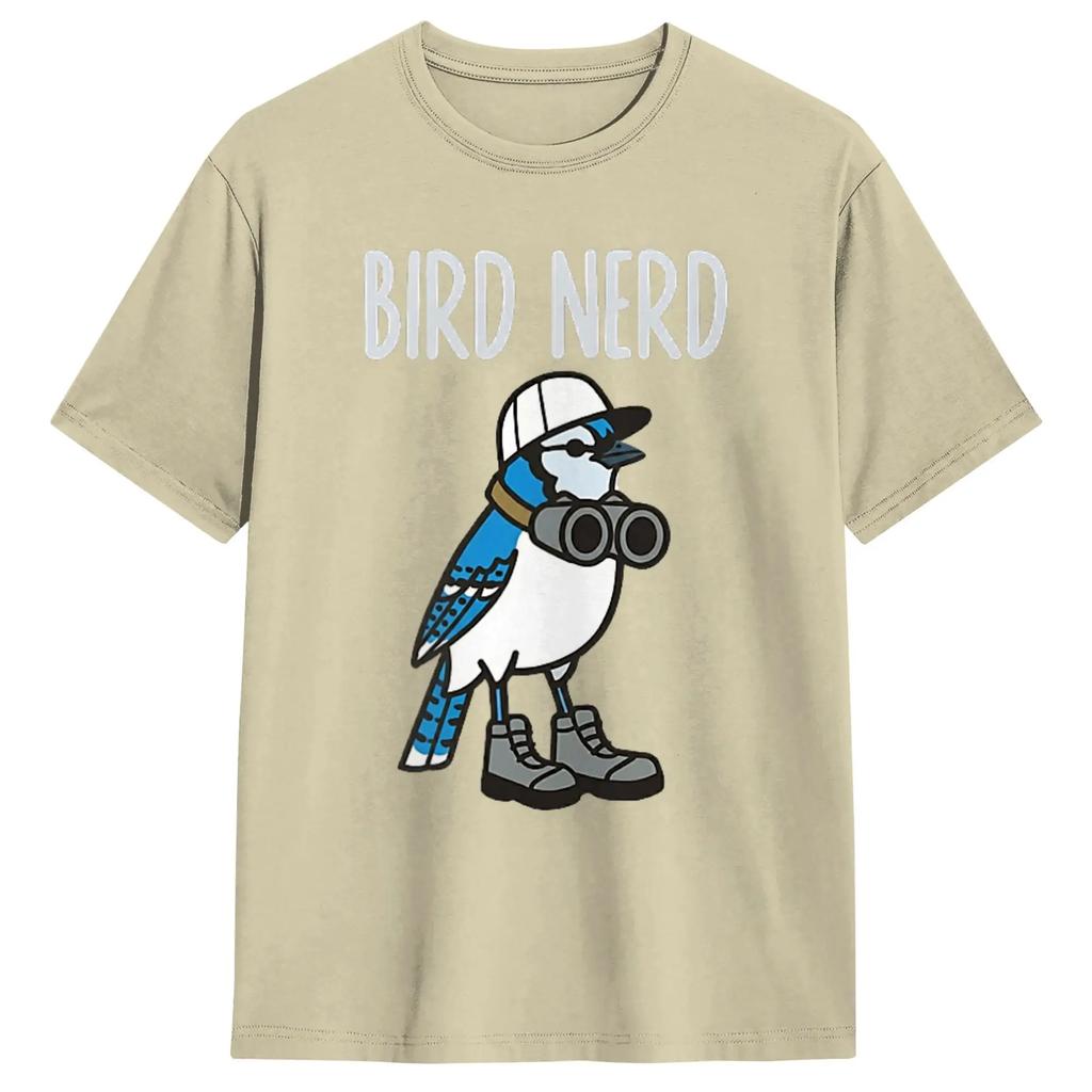 Unisexs Tshirt Bird Nerd Watching Blue Jay W Binoculars Nature Cotton Tee Shirt Short Sleeve T Shirt Round Collar Clothes