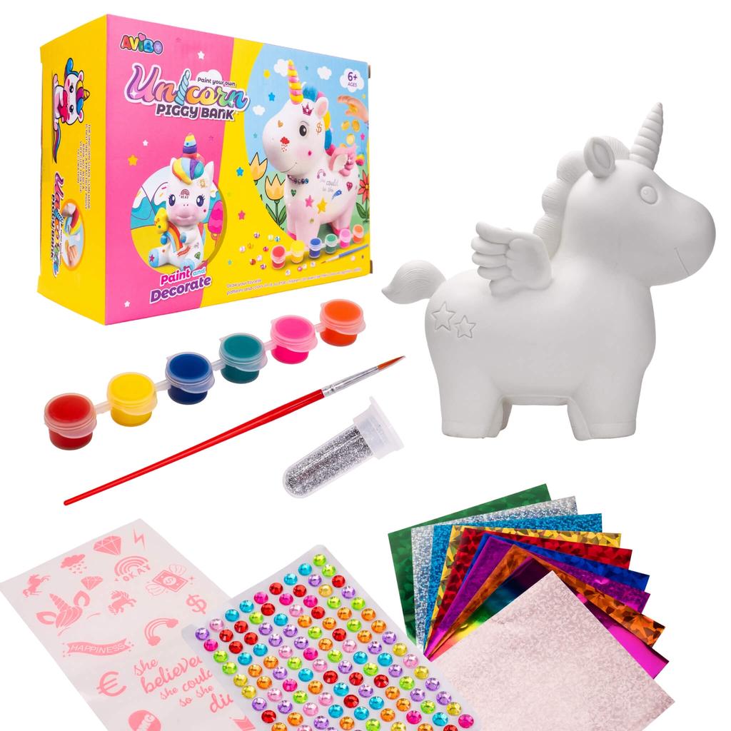 Piggy Bank for Children Unicorn Creative Set Figurine Paints Stickers