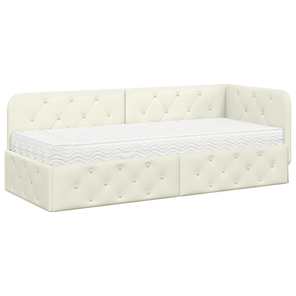Corner Bed Frame Cream 80 X 200 Cm Velvet