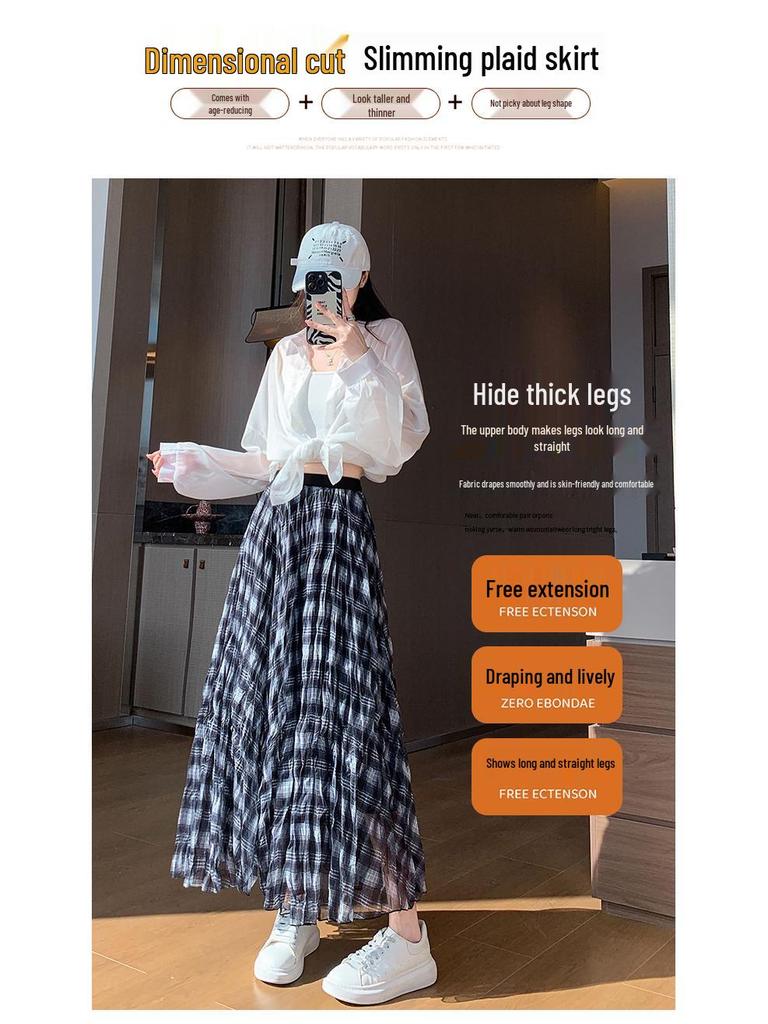 Women's Retro Plaid A-line Skirt: 2026 Spring Mid-length, Irregular Hem
