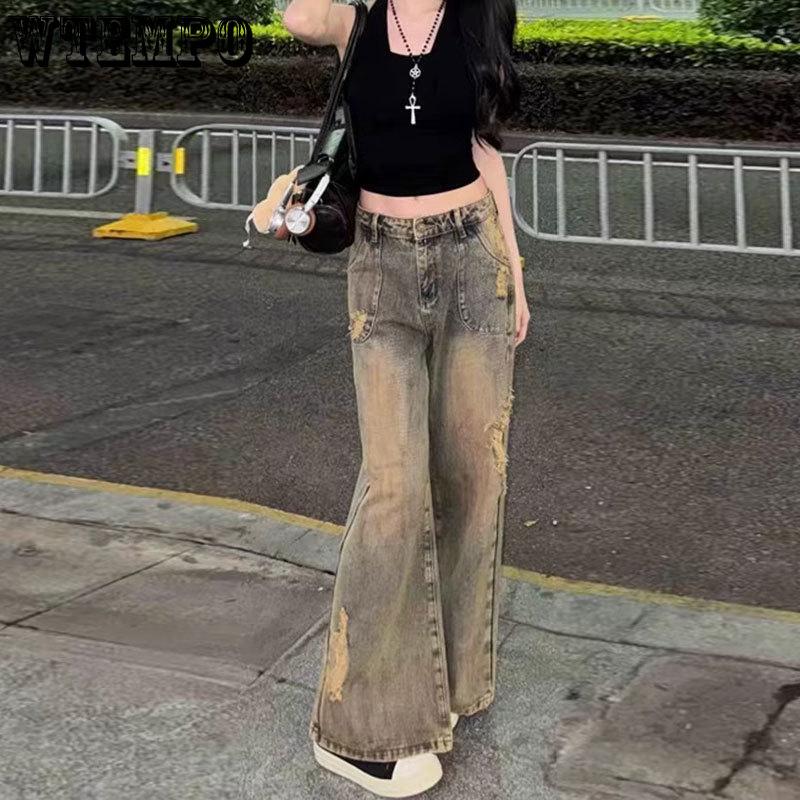 Women's Loose Jeans Plus Size Autumn Straight Leg American Wide Leg Jeans