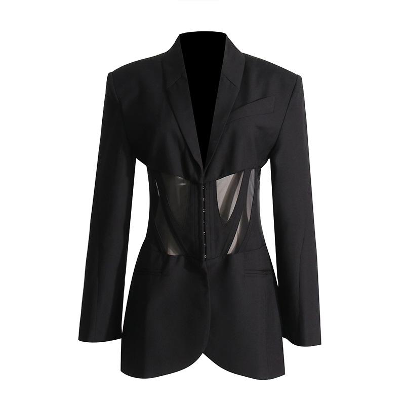 2025 Spring Trend: High-Grade V-Neck Mesh Hot Girl Suit Jacket for Women