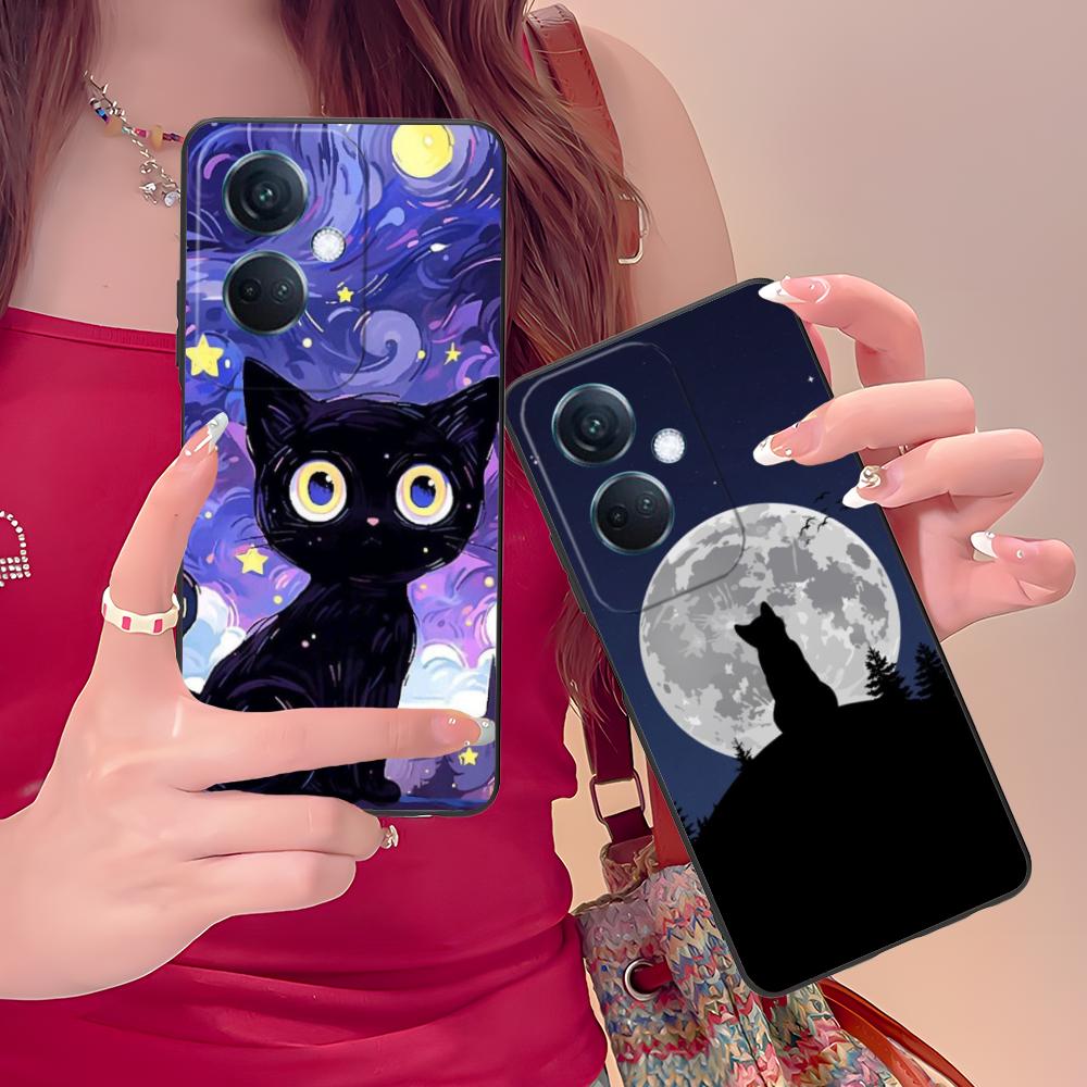 Luna Moon Cat Mobile Phone Case for OPPO Reno 14 13 12 11 10 9 8 7 6 5 F T Pro 5G Colorful Printing Cover Cover Pretty Luxury