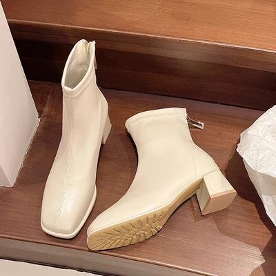 New Chelsea Boots for Women Fashion Chunky Heel Square Toe Ankle Boots for Women Heeled Shoes Dress Plus Velvet Women's Boots