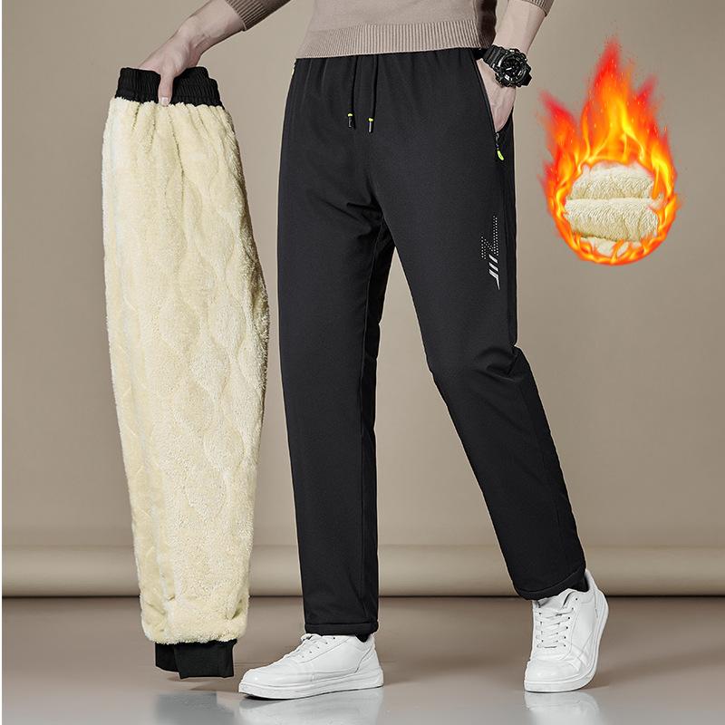 Winter Fleece-Lined Thickened Men's Casual Pants Windproof Warm Jogger Pants Loose Lamb Wool Cold-Proof Cotton Pants