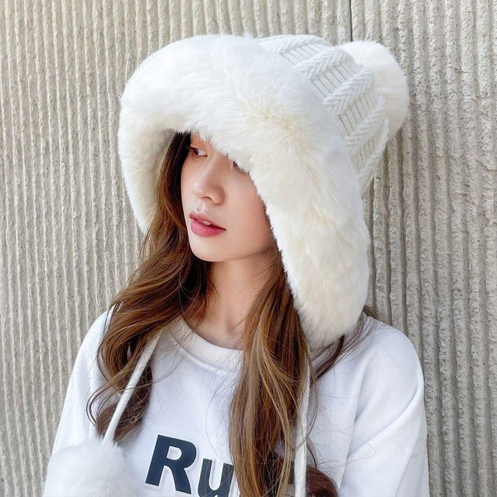 Thickened Beanies Cap Coldproof Ear Protection Hat Fashion Knitted Plush Hat  for Women Girls