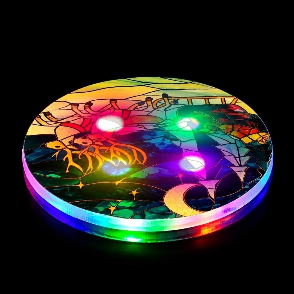 Round Shape LED Glowing Coaster Colorful Drink Pad Lightweight Christmas Acrylic Coaster  Bar Party