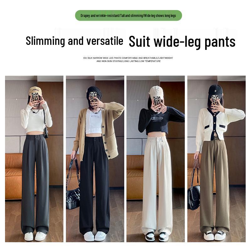 Women's 2024 Spring/Autumn Slimming Drape Pants - Narrow & Wide Leg, High-End Straight-Leg Suit Style