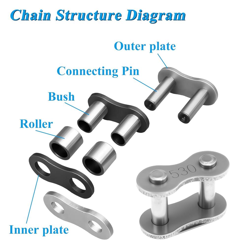 530 Motorcycle Drive Chain-120 Links Universal Kit for 50/70/90/110/125/196/212cc Engines Fits SSR TaoTao Coolster Baja ATVs Mini Bikes Dirt Bikes