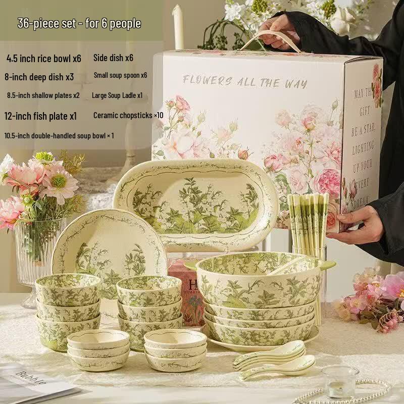 Green Lily of the Valley Ceramic Dinnerware Set