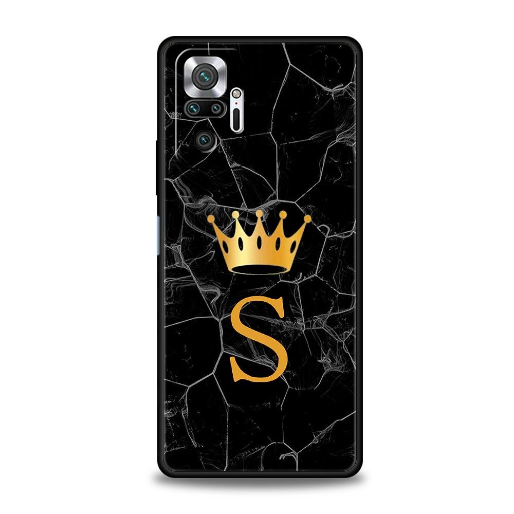 Crown Letter A To Z Phone Case For Xiaomi Redmi Note 13 12 5G 9S 9 8 10 11 Pro 4G 9T 13C 12C 10C 9C 9A 7 Pro Soft Silicone Cover
