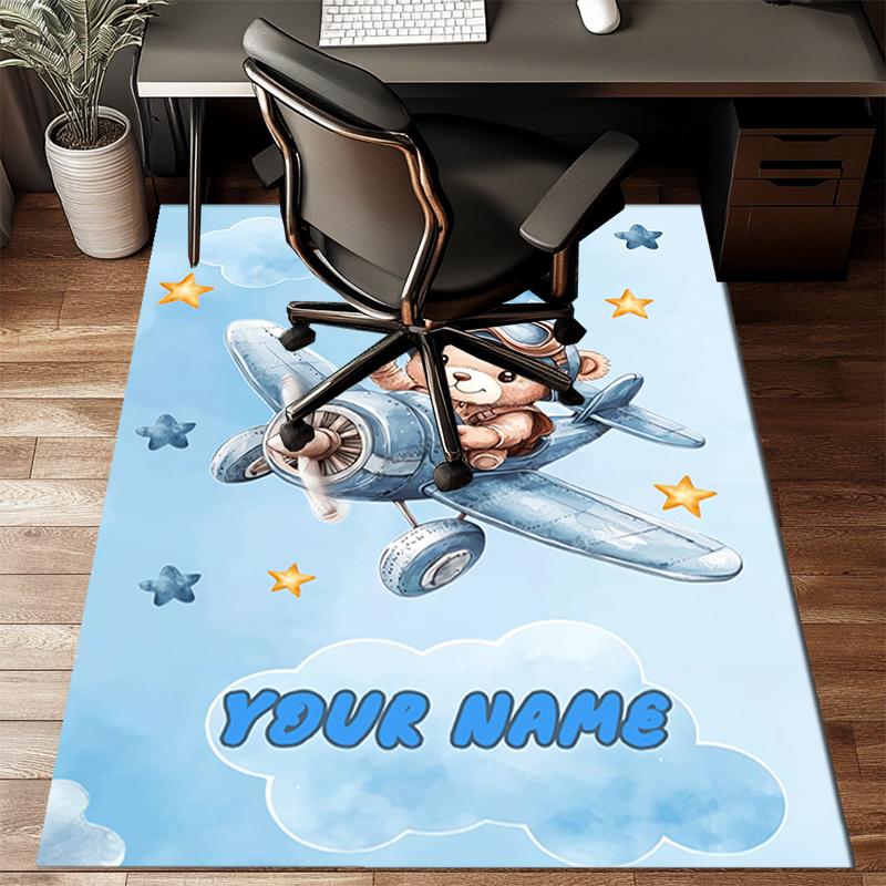 1PC Custom Name Bear Pilot Adventure Sky Theme Floor Mat Ideal for Living Room, Game Rooms, Office, Bedroom, Floor Mat Playful Design