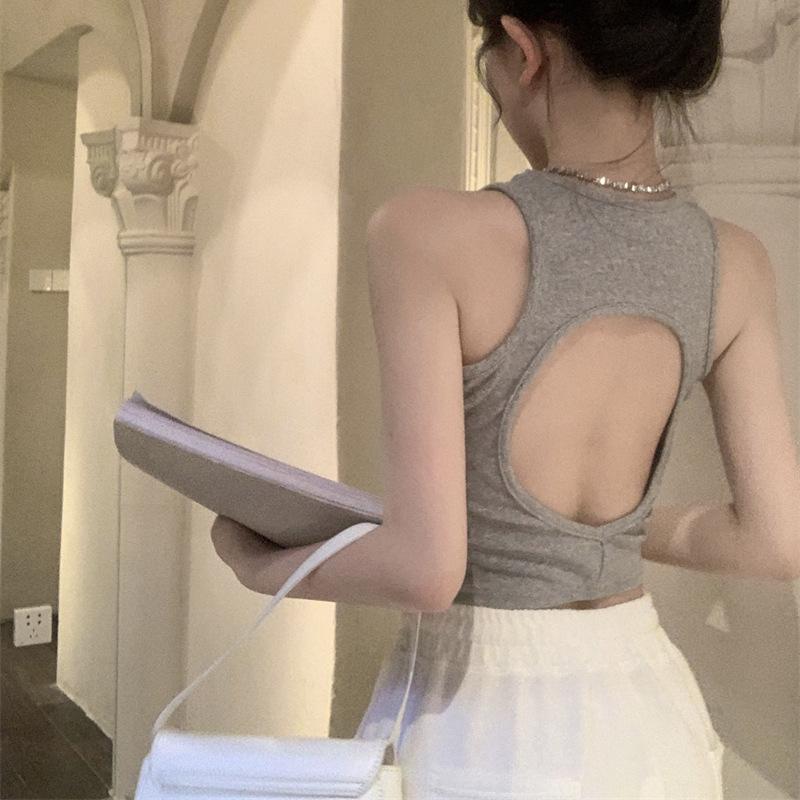 Women Sexy Vest Slim Camis Sleeveless Round Neck Hollow Tank Tops Summer Female Casual Solid Color Basic Camisole
