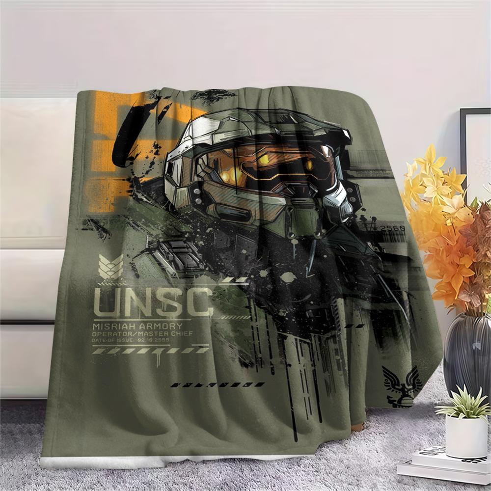 1Pc Halo Game Print Flannel Blanket, High Quality Comfortable for All Seasons, Home Decor, Warmth and Comfort, Perfect for Christmas Gifts 54