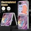 Watercolor Marble Case For Samsung Z Flip 8 7 6 5 Hybrid 3in1 Leather Skin Plating Frame Hard Folding Phone Cover For Galaxy Z Flip8 Flip7 Flip6