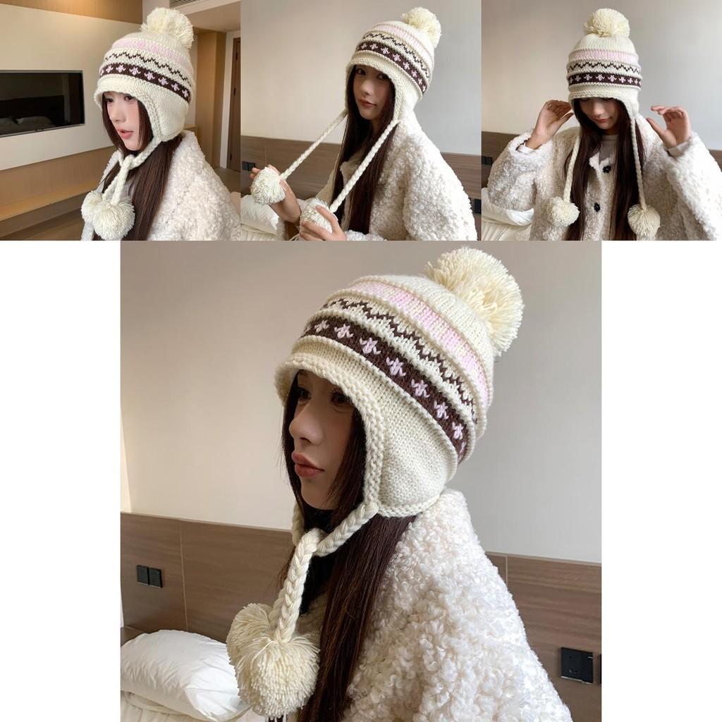 Knit Hat Women Winter Fluffy Ball Beanie With Warmth And Windproof Protection For Casual Fashion
