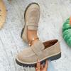 New Women's Casual Single Shoes, Large-sized Casual Thick-soled Round-toe Shoes and Leather Shoes