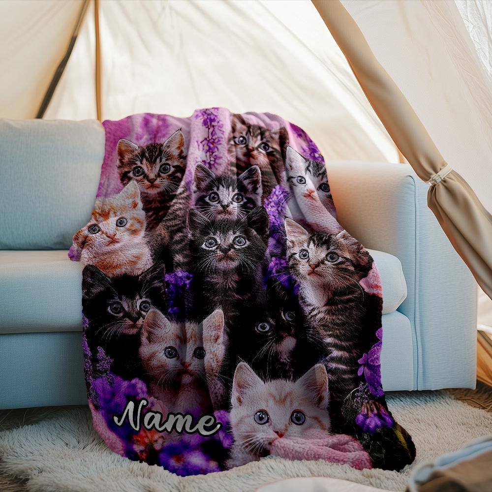 Cute Kittens Customize Your Name Outdoor Blanket Cozy Soft Lightweight Allseason Multipurpose Throw For Travel Camping Picnics Sofa Office Bed Living