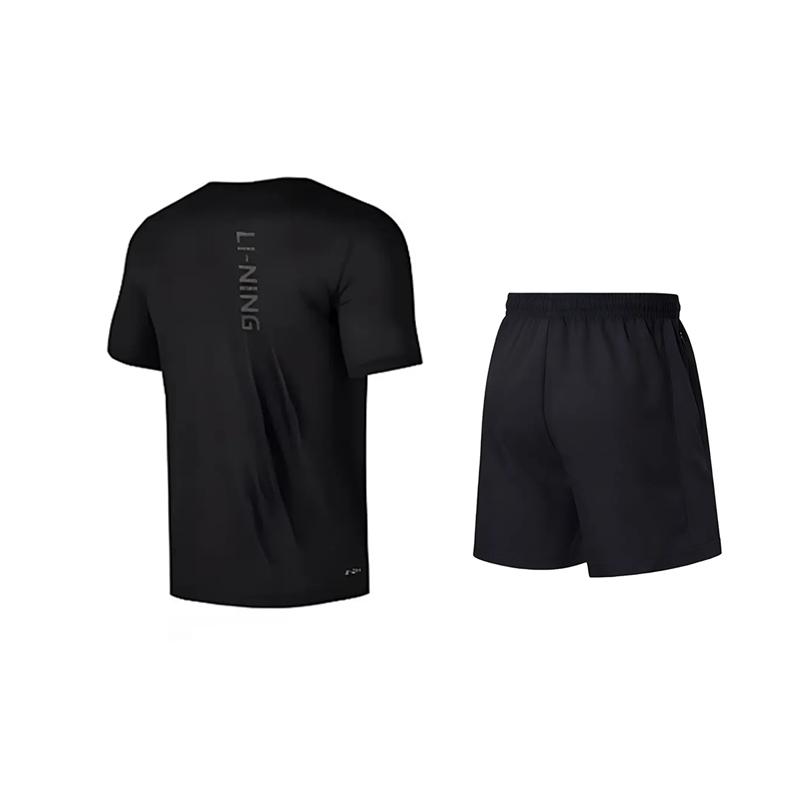 Li-Ning Solid Color Comfortable Versatile Breathable Round Neck Pullover Short Sleeve T-Shirt Casual Sports Set Unisex Tops YTSU145-2+AKSV843-1