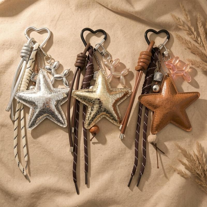 Lady's Fashion Five-Pointed Star Bag Pendant Car Dopamine Matching Hand Gift Hanging Rope Accessories Bag Charm
