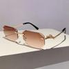 Punk Rimless Vintage Square Sunglasses Women For Men Luxury Brand Designer Sun Glasses Popular Outdoor Metal Leopard Eyeglasses