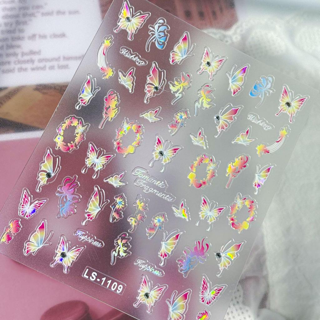 Crystal Diamond Butterfly & Rose Gradient DIY Nail Stickers