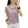 Women's Cotton Short-sleeved T-shirt Women's Summer Loose Striped V-neck Top Half-sleeved