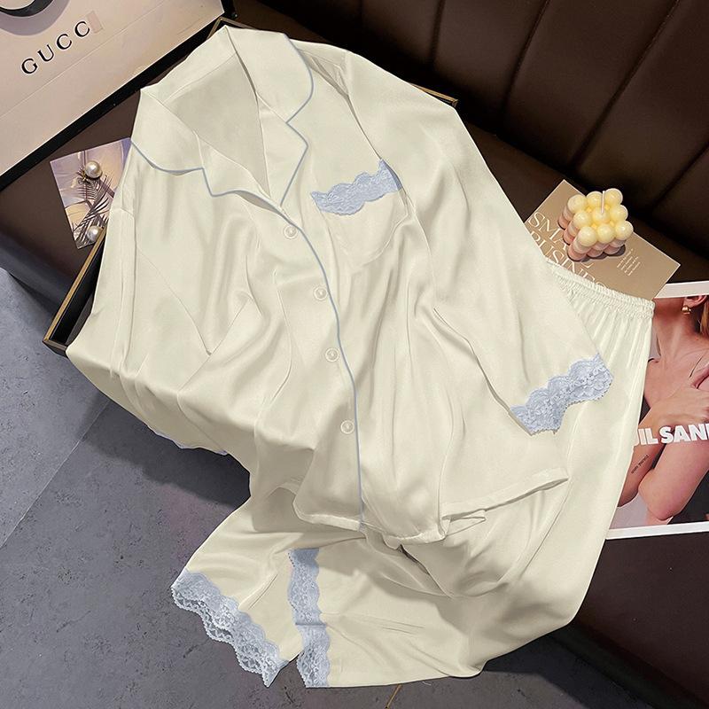 Star Print Ice Silk Women Spring And Autumn Pajamas Long Sleeves High-End Fashion Loungewear Suit