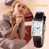 "Women's Waterproof Square Dial Quartz Watch Brown Strap Silver Case Simple Design"