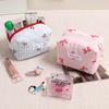 Plaid Bow Makeup Bag, Quilted Cherry Cosmetic Pouch, Student Lightweight Storage, Portable And Multifunctional