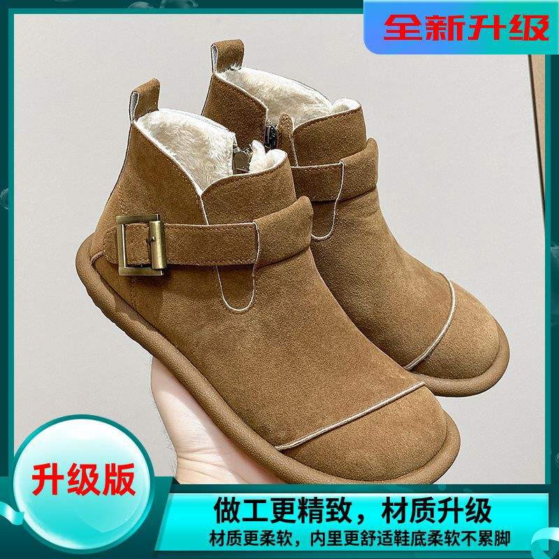 Fleece Winter Warm Snow Boots for Women To Wear 2025 New Ugly Cute Big Head Birkenstocks Flat Non-slip Cotton Shoes