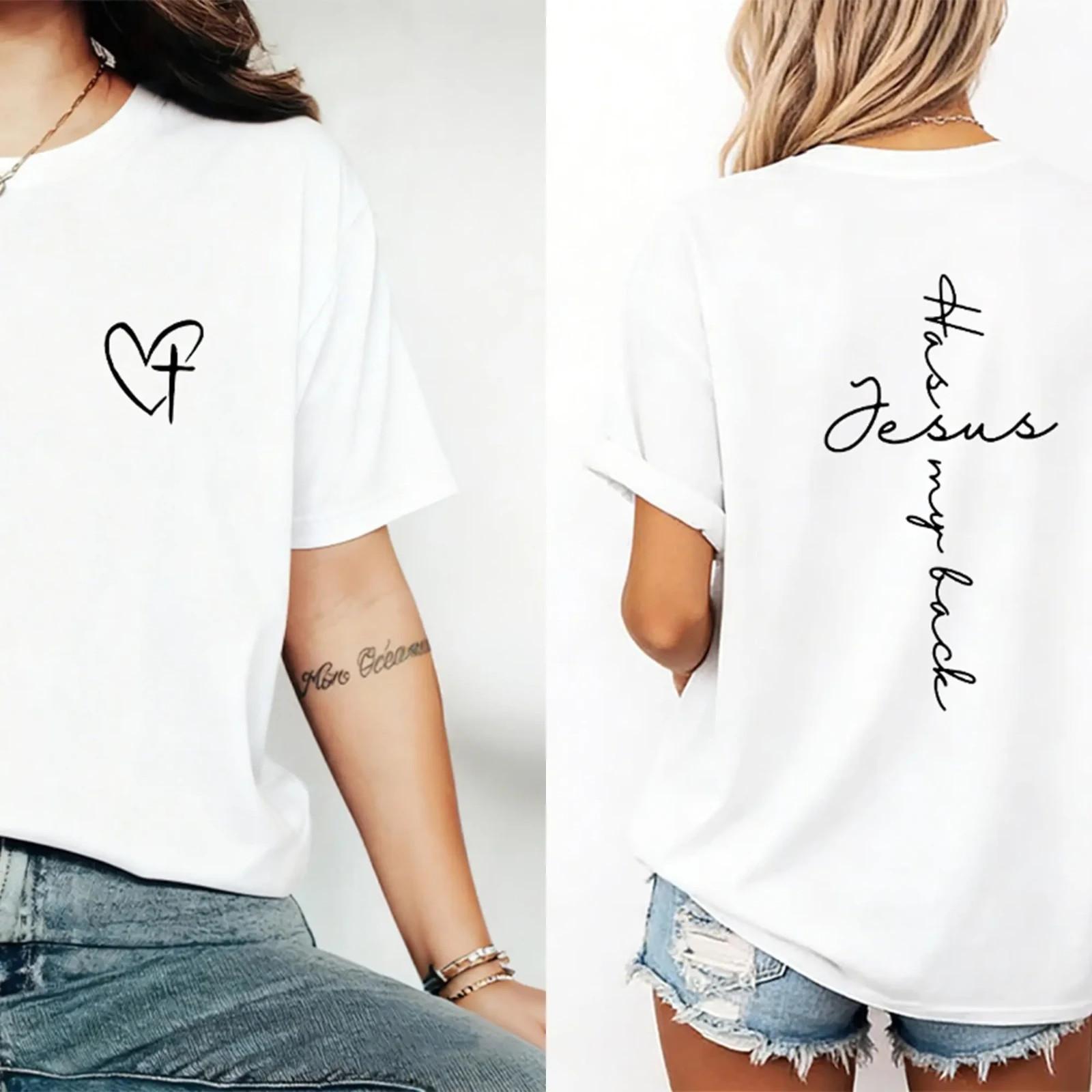 Jesus Has My Back Print T Shirt Birthday Casual Christian Shirt, Christian Merch XXL