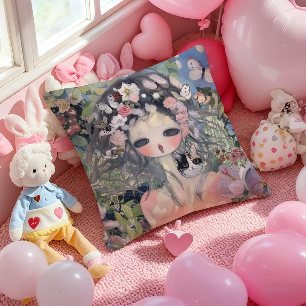 Art Aya Takano Cushion Cover Pattern Printed Pillowcase for Living Room Sofa Cushion Cover & Bedroom Decor