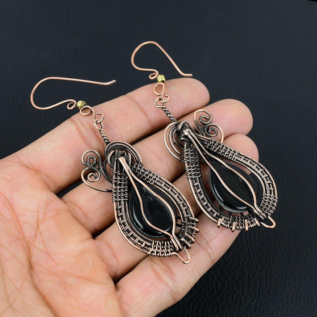 Australischer Triplet-Opal-Edelstein, handgefertigt, aus reinem Kupferdraht, umwickelte Ohrringe, Schmuck