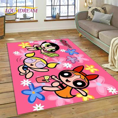Cartoon Cute P-Powerpuff Girl Rug Carpet for Living Room Bedroom Home Decor,Floor Mat Non-slip Decoration for Sofa Doormat Gift