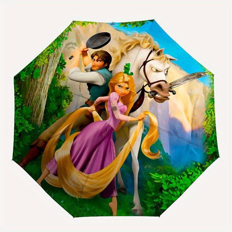 1pc Tangled Rapunzel & Flynn Rider Auto Open Close Umbrella, Portable 3-Fold Design with 8-Bone Iron Frame, Outdoor, for Fans, Travelers, Da