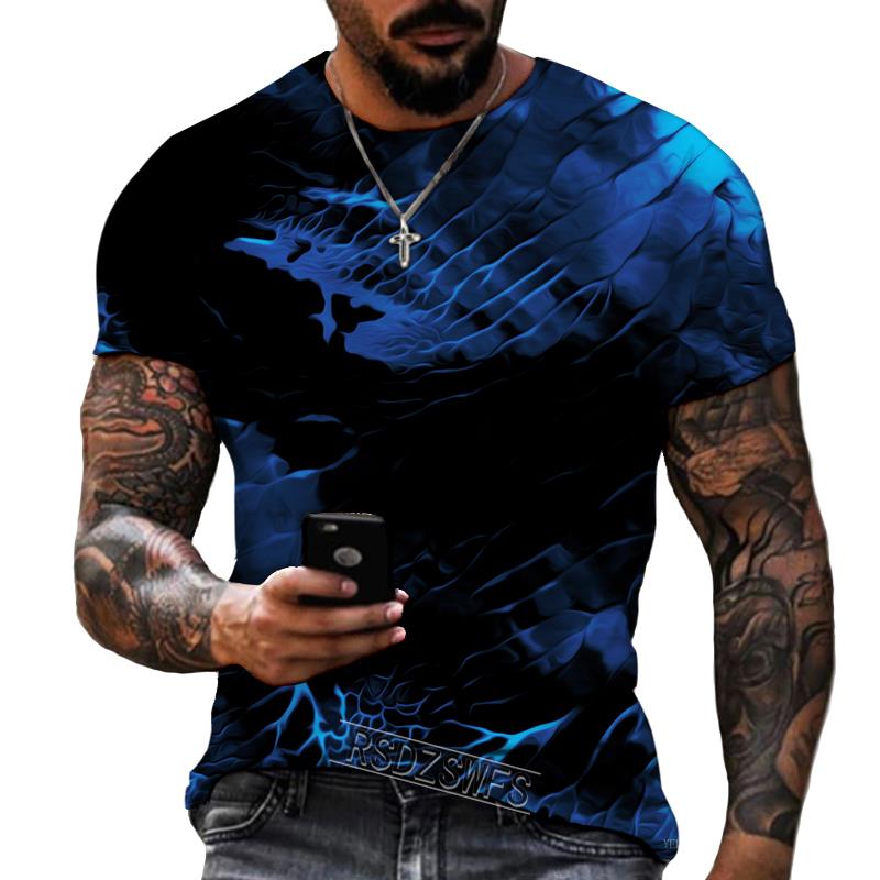 Blue And Black Color Mix And Match 3D Printing Men's Round Neck T-shirt Lycra Polyester Fabric Casual Brand Clothing Oversized