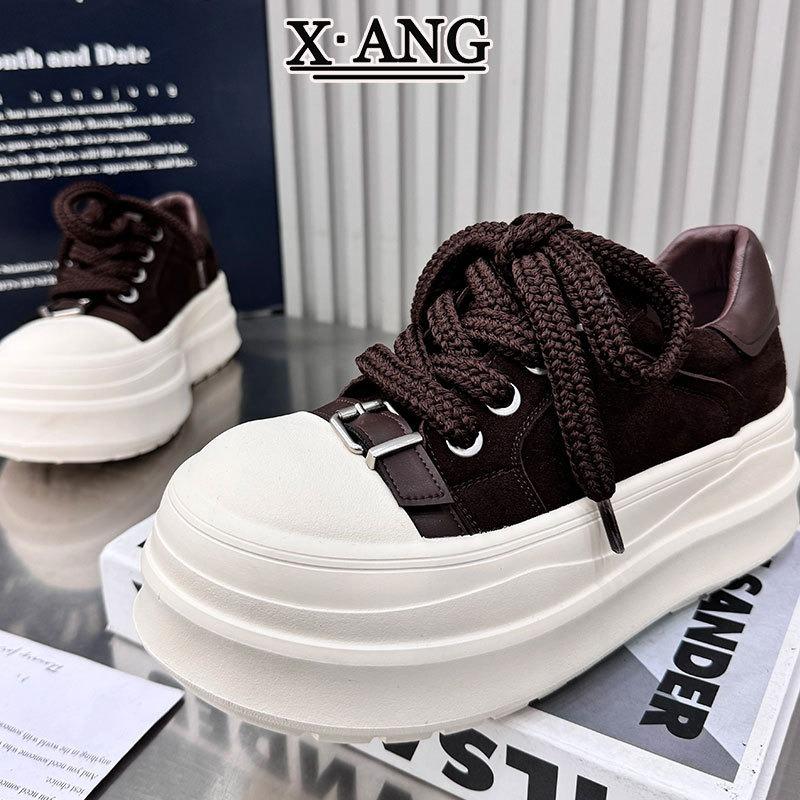 Cowhide Version Muffin Thick Sole Height Increase Small Women's Shoes New Autumn Sports Shoes Women's Board Shoes White Shoes