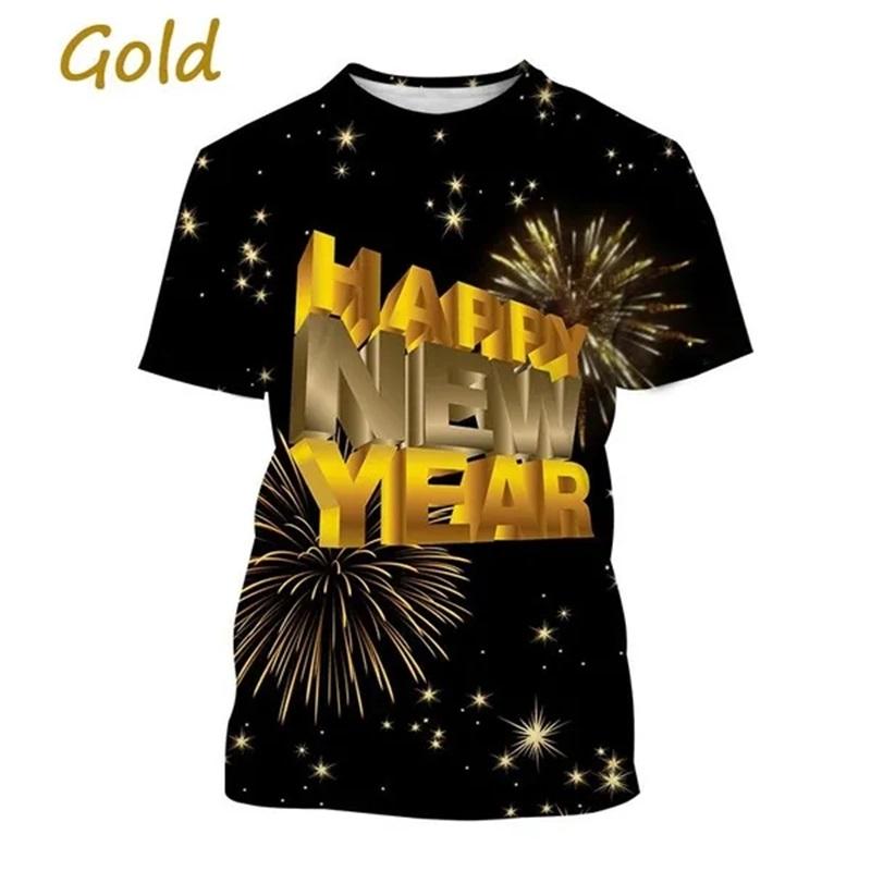 

Футболка с надписью «С Новым годом» на 3D-принте для мужчин Woemn Personality Festival Новогодние футболки Повседневные футболки большого размера Уличная одежда S