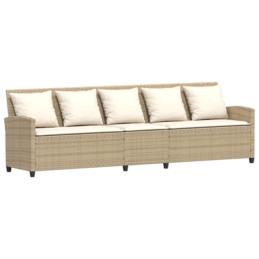 Garden Sofa with Cushions Beige Poly Rattan
