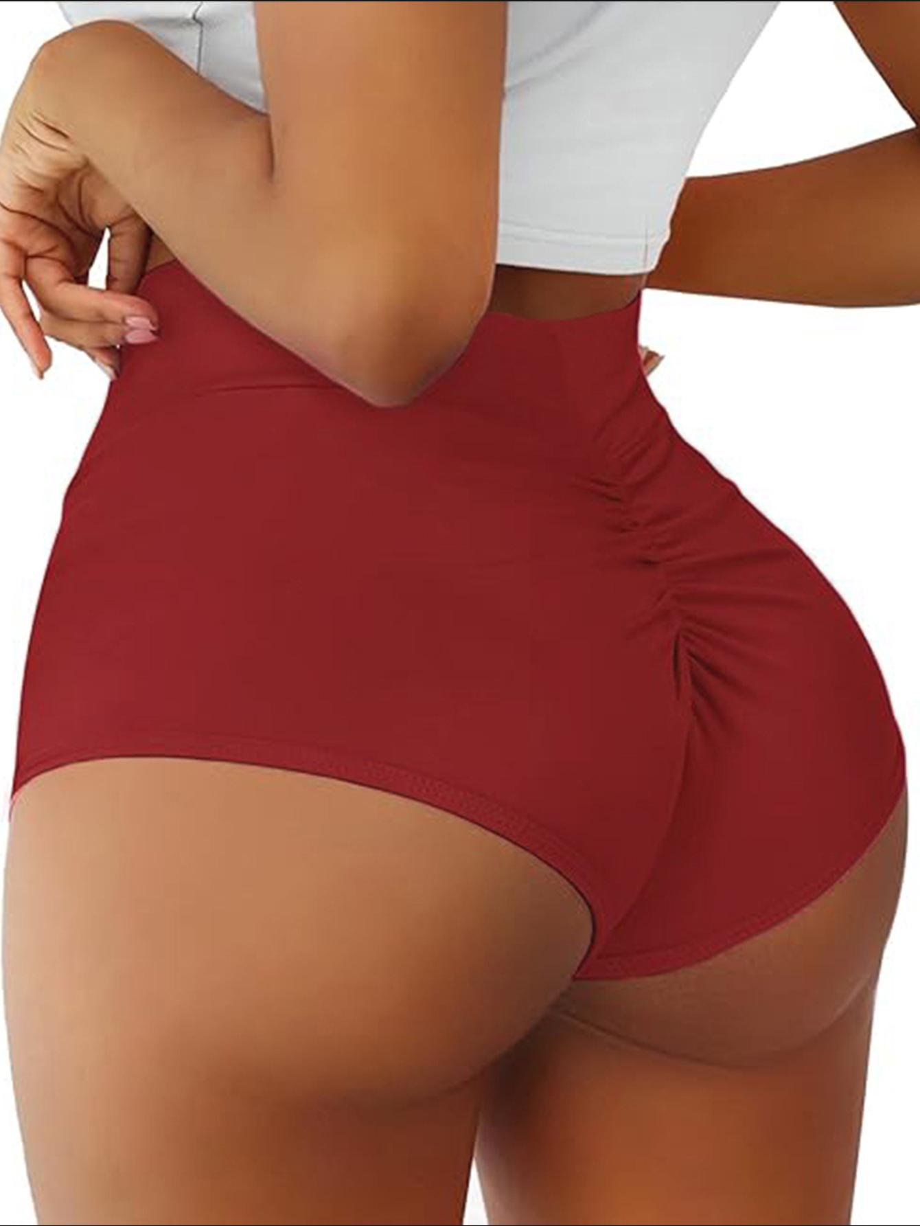 Optimized High-Waisted Butt-Lifting V-Back Yoga Shorts Small вино красного