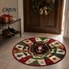 3D Optical Illusion Floor Mats Christmas Round Area Rug, Visual Trap Mat with Santa Elk Print, Unique Seasonal Gift Rugs Non-Slip Stain Resistant