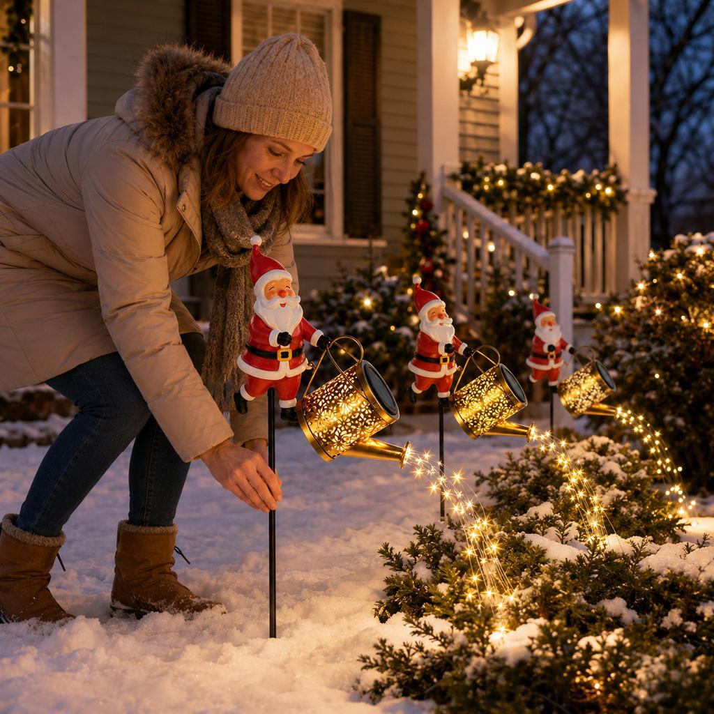 Santa Watering Can Stake Light with Effect, Outdoor Decorative Garden Light for Yard Patio