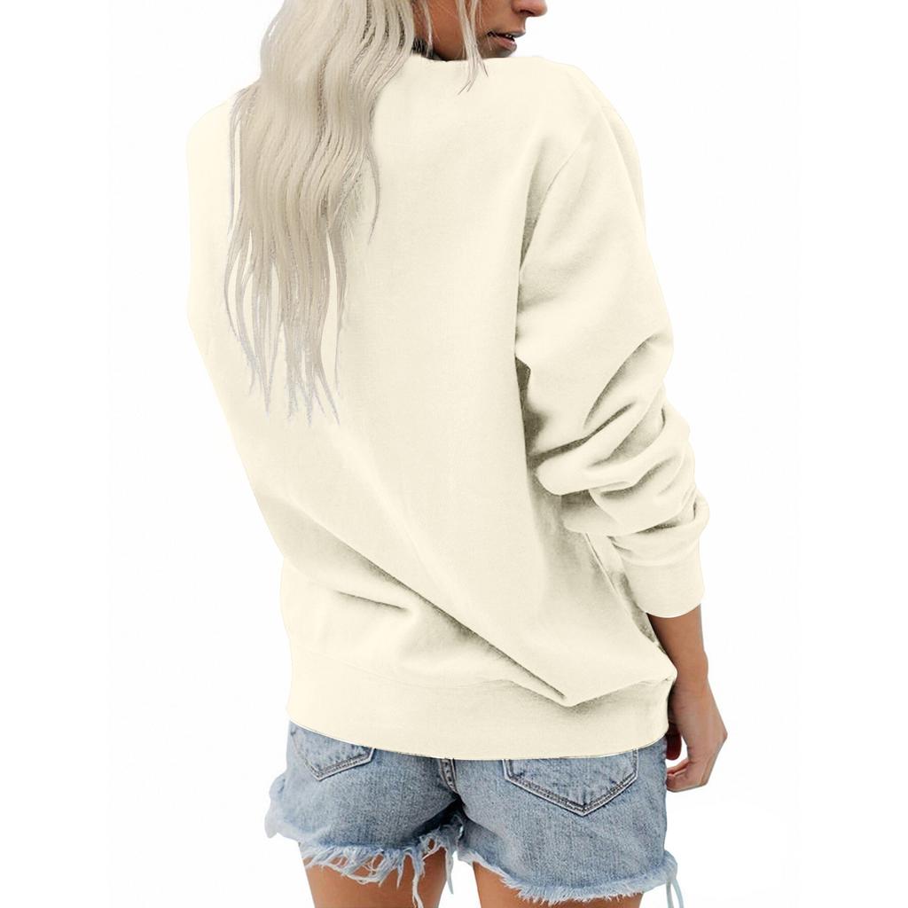 Women's Fashion Round Neck Long Sleeve Solid Color Letter Top Sweatshirt