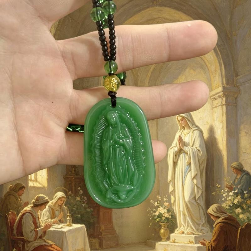 Retro Style Imitation Obsidian Carved Statue Pendant Necklace Unique Design Religious Jewelry for Street Wear