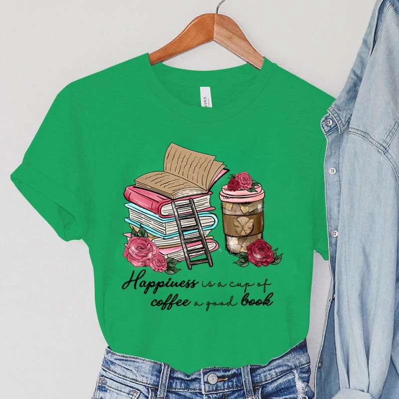 Coffee & Rose T-Shirts Women's Short Sleeve Clothing Cartoon Stairs Tops Books T Shirts Summer Casual Fashion Women T-shirts