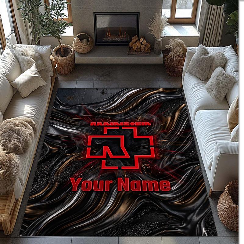 Rammstein Crystal Velvet Rug, Custom Name Text Personalized Non‑Slip Floor Mat for Home Decor Gift