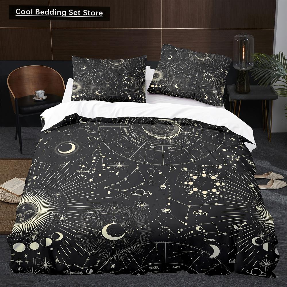 Sun Moon King Queen Duvet Cover Boho Magic Style Bedding Set for Teens Adults Golden Exotic Tribe 2/3pcs Polyester Quilt Cover